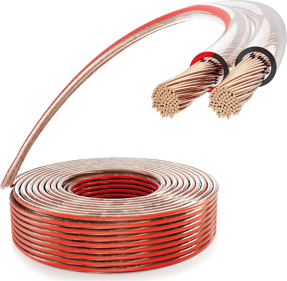 Poppstar 10m Lautsprecherkabel 2x2,5 mm² (Vollkupfer-Innenleiter OFC 99,99%, PVC Mantel transparent)