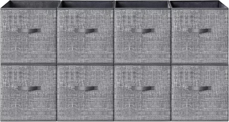 SONGMICS HOME Foldable Storage Cubes Set of 8, Fabric Shelf Organizer Bins with Handles, Closet Storage Boxes for Clothes, 12 x 12 x 12 Inches, Gray