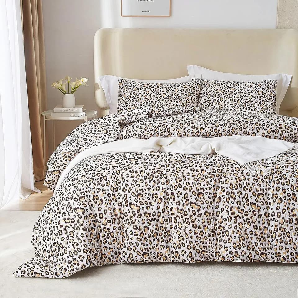 mixinni Black Brown Leopard Print Comforter Set King Size Women Ultra Soft Wildlife Animal Cheetah Print Comforter Men Abstract Bedding Set with 2 Pillowcases for All Seasons-King Size
