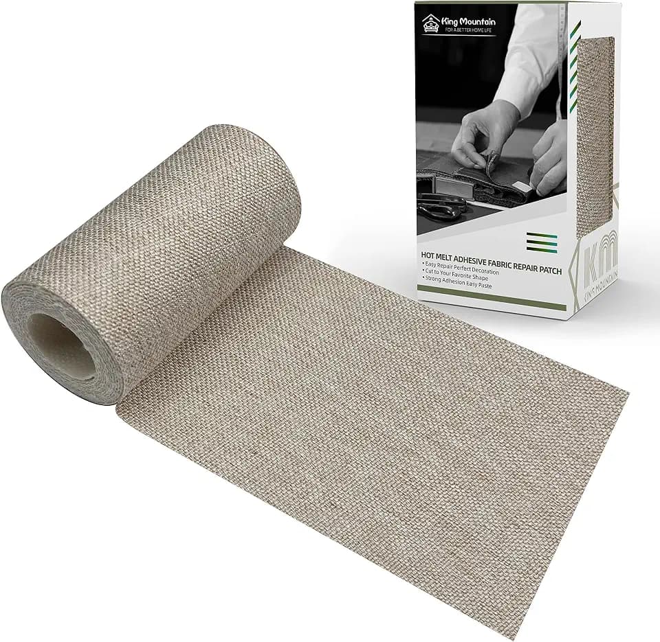 King Mountain Premium Linen Fabric Iron-on Repair Patch, Inside&Outside Fabric Repair Patch, 3"x60" with Backing Glue Linen Repair Decorative Patch kit (Linen-3"x60", Rice Coffee)