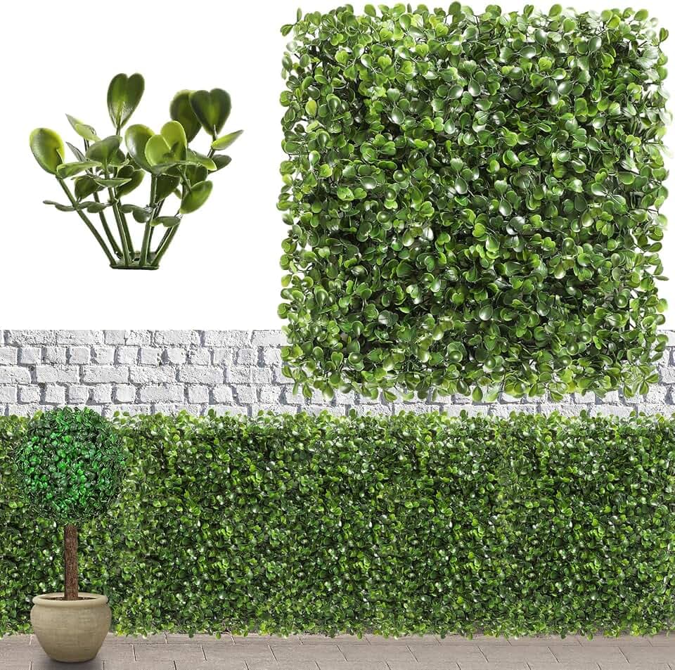 Luyue 12PCS 10”×10” Boxwood Panels, Artificial Grass Wall Panels Fake Greenery Backdrop Wall Grass Backdrop Artificial Plant Walls for Outdoor Indoor Garden Fence Backyard