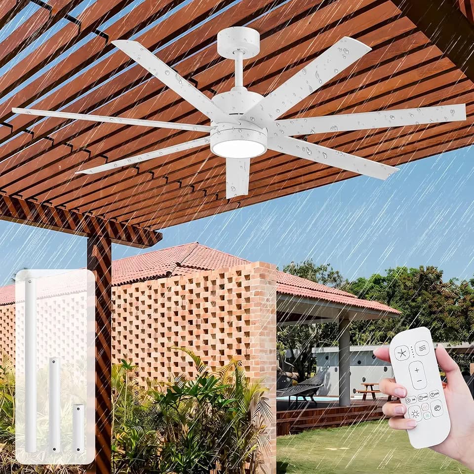 56 Inch Wet Rated Outdoor Ceiling Fan with Lights for Patios, White