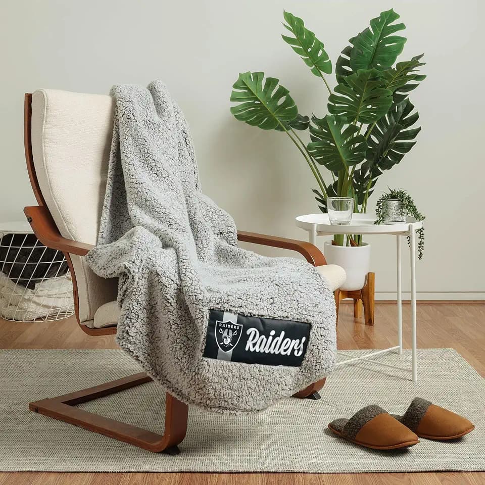 FOCO Las Vegas Raiders NFL Big Logo Cloud Sherpa Blanket