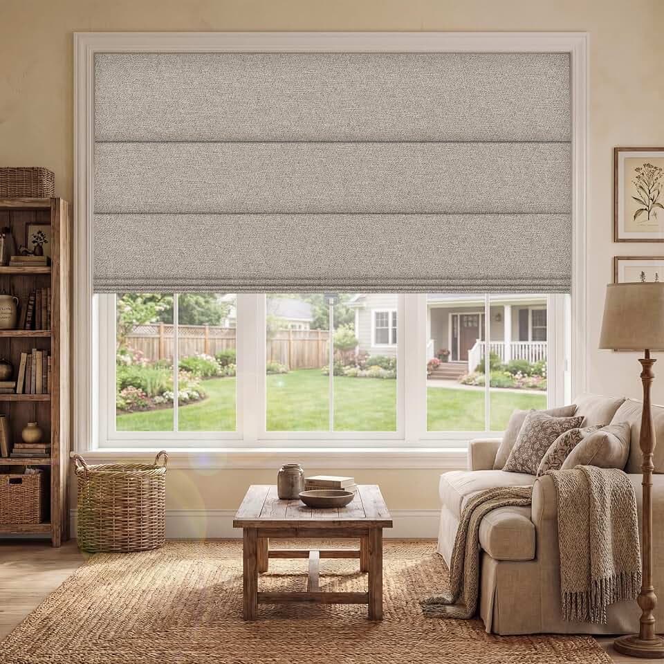 BERISSA Blackout Roman Shades for Indoor Windows Cordless,Pull Down Linen Fabric Roman Blinds,Privacy Window Shades for Door Windows,Bedroom,Office,Easy to Install,Light Brown,34" W x 64" H