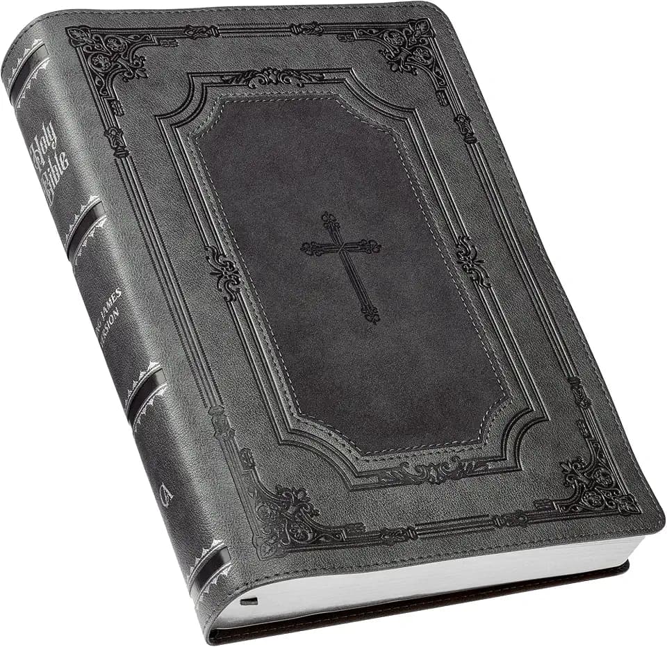 KJV Holy Bible, Super Giant Print Faux Leather Red Letter Edition - Thumb Index & Ribbon Marker, King James Version, Gray/Black (KJV Super Giant Print Editions)