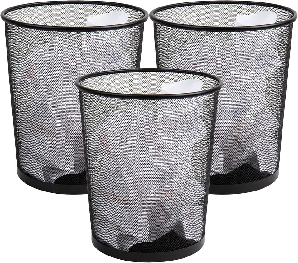 Mind Reader Mesh Trash Can, Set of 3, Waste Paper Basket, Round, Office, Metal Mesh, 11.5" L x 11.5" W x 13.75" H, Black