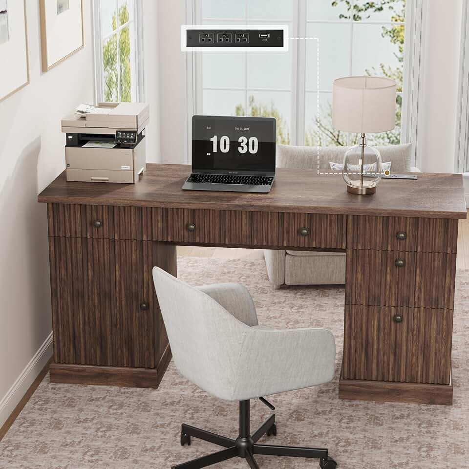 Garvee 60" Office Desk with Storage & Drawers for Home Office, Brown