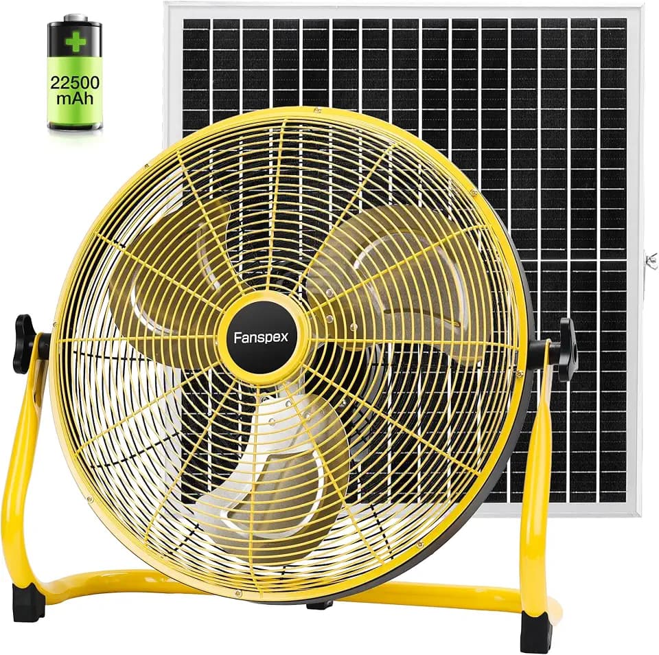 Fanspex 18" Solar Rechargeable Floor Fan for Outdoor Gazebo Greenhouse Barn