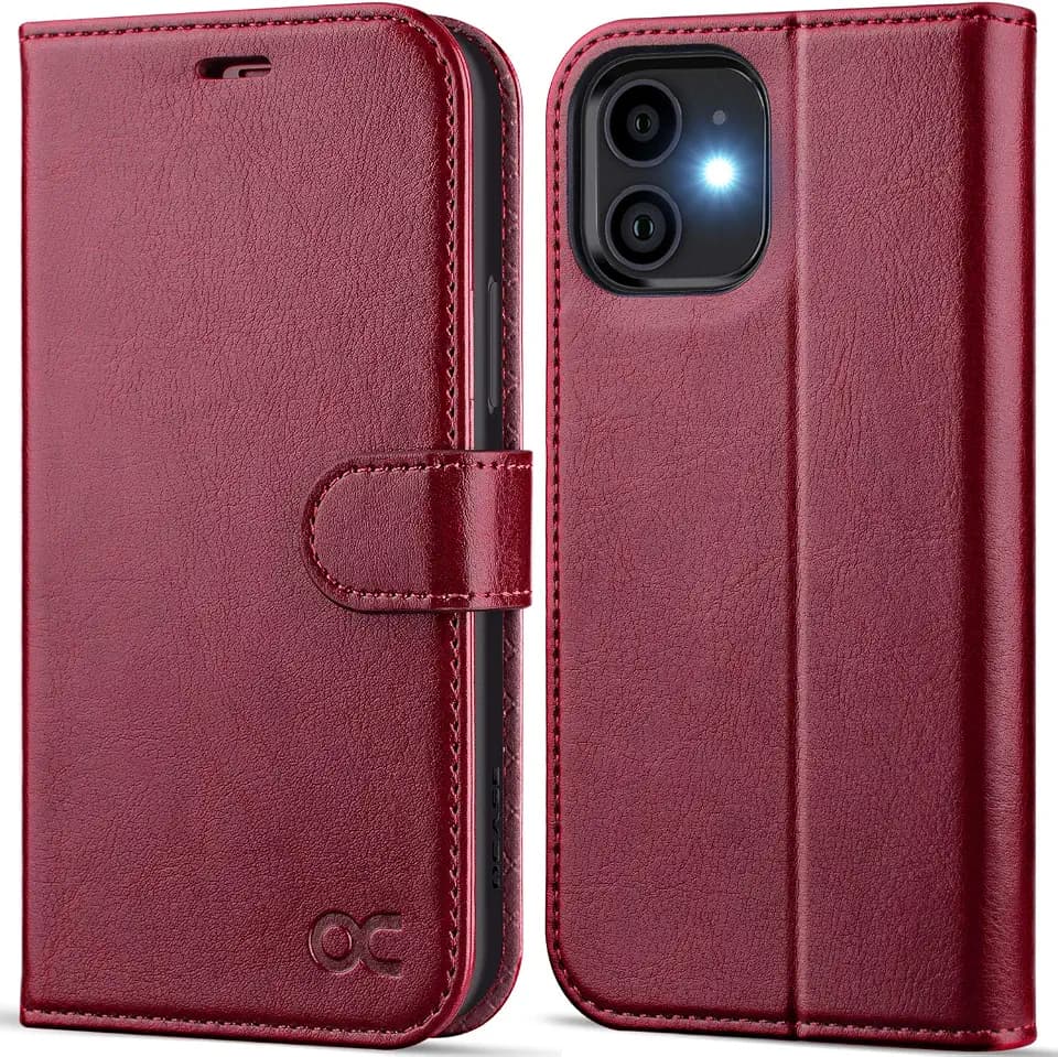 OCASE for iPhone 12/ iPhone 12 Pro Wallet Case, Card Holder, Burgundy