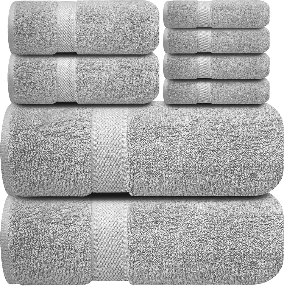 Infinitee Xclusives 100% Cotton Bath Towel Set – 8 Piece Bathroom Towel Set