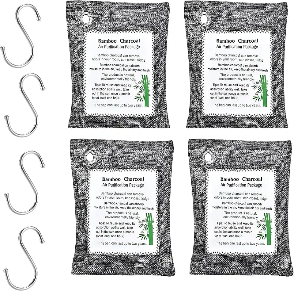 Bamboo Charcoal Air Purifying Bags (4-Pack, 200g Each) – Natural Odor Eliminator & Moisture Absorber for Home, Car, Closets, Bathrooms – Eco-Friendly, Reusable Deodorizer