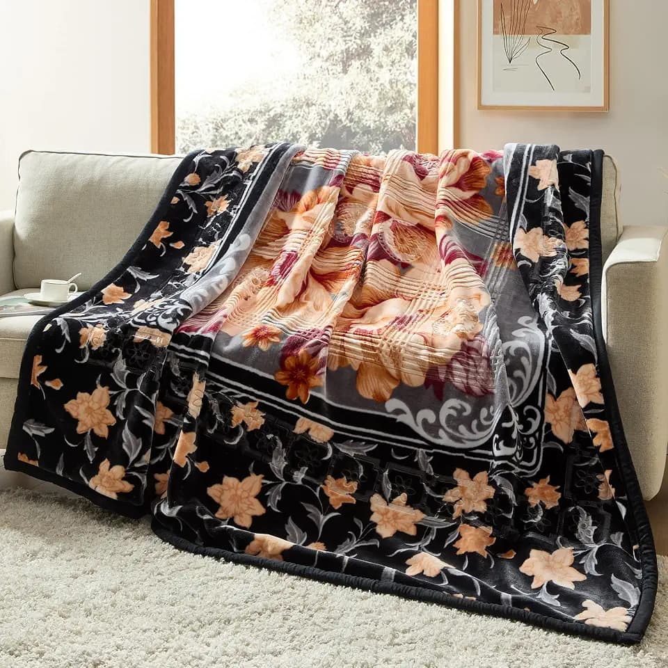 Nestl Korean Mink Blanket King Size - 12 Lbs Velvet Fleece Korean Blanket - 2 Ply Warm & Thick Winter Blanket - Wrinkle & Fade Resistant - 87 x 94 Inches (Black & Grey)
