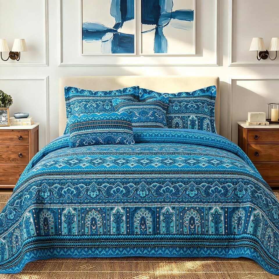TWINRUN Cotton Quilts Queen Size, 3 Pieces Queen Quilt Bedding Set