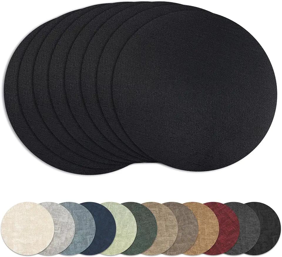 13" Round Placemats Set of 8, Reversible Faux Leather Wipeable Table Mats