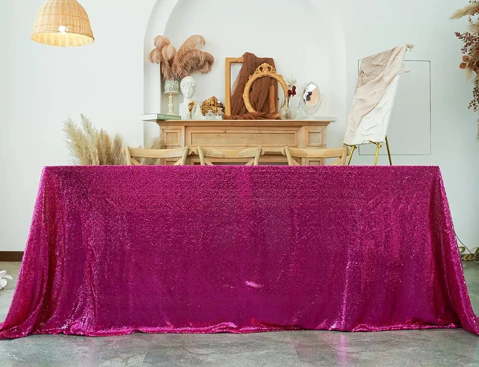Hot Pink Sequin Tablecloth, 60x102 Inch Glitter Table Cover
