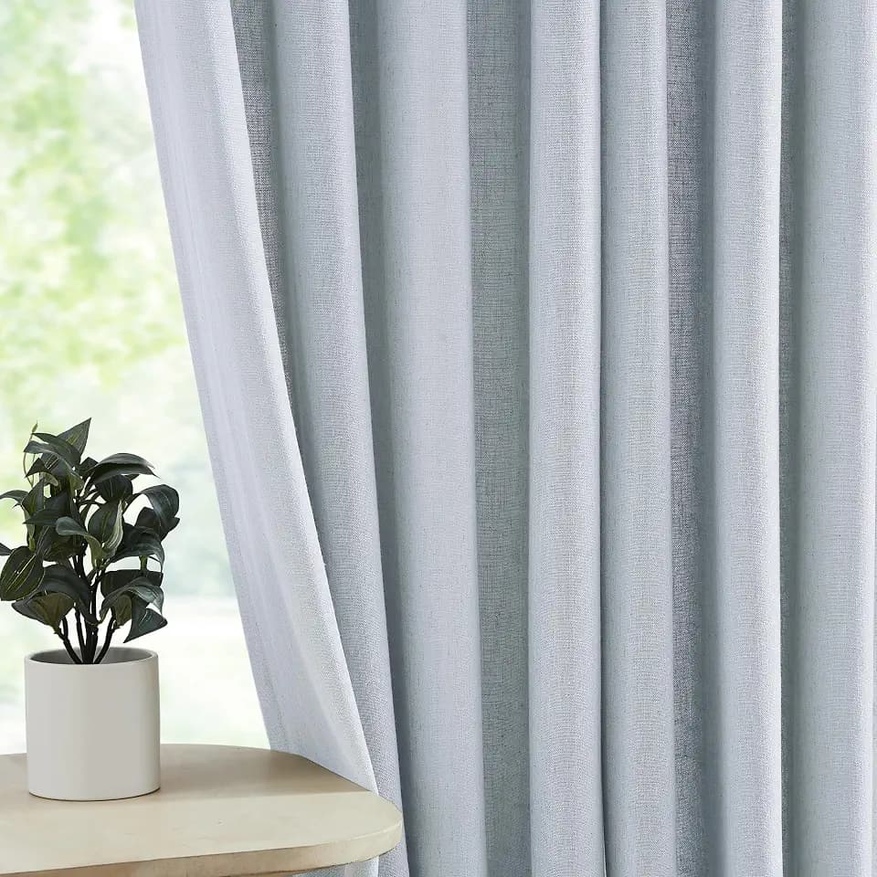 Central Park Mist Gray Semi Sheer Grommet Curtain Linen Blend, 58" Wx63 Lx2