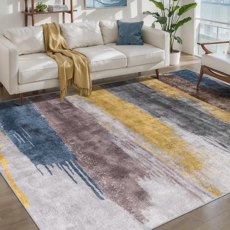 Ciicool 5x7 Area Rugs for Living Room, Modern Abstract Washable Carpet Blue