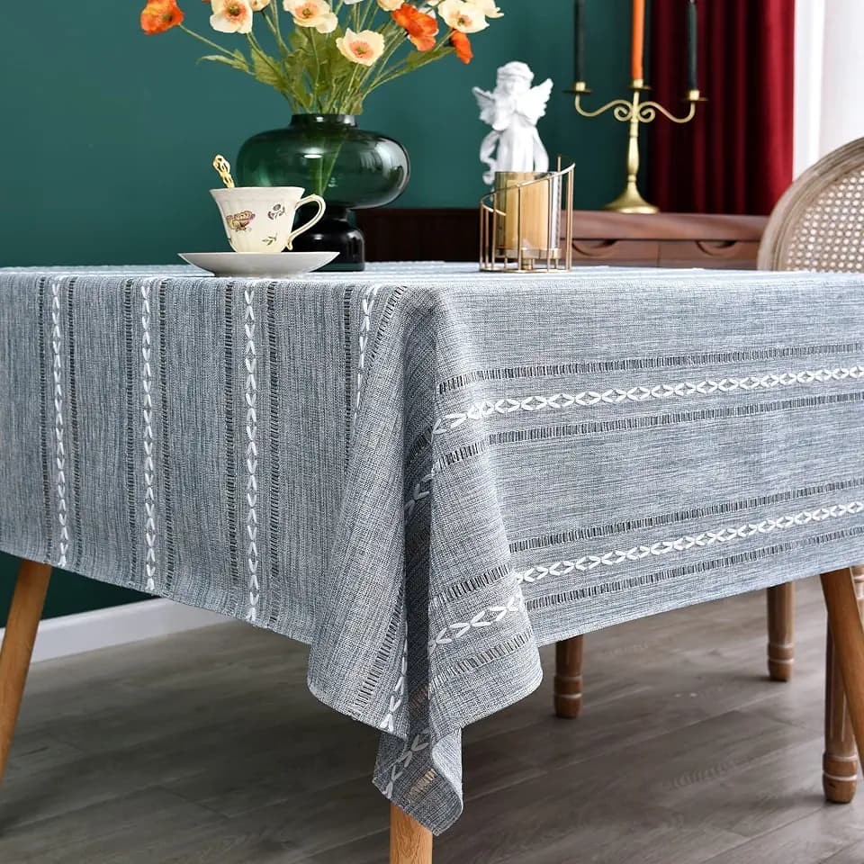 NEWISHER Farmhouse Embroidered 70x70 Inch Square Tablecloth Linen Texture