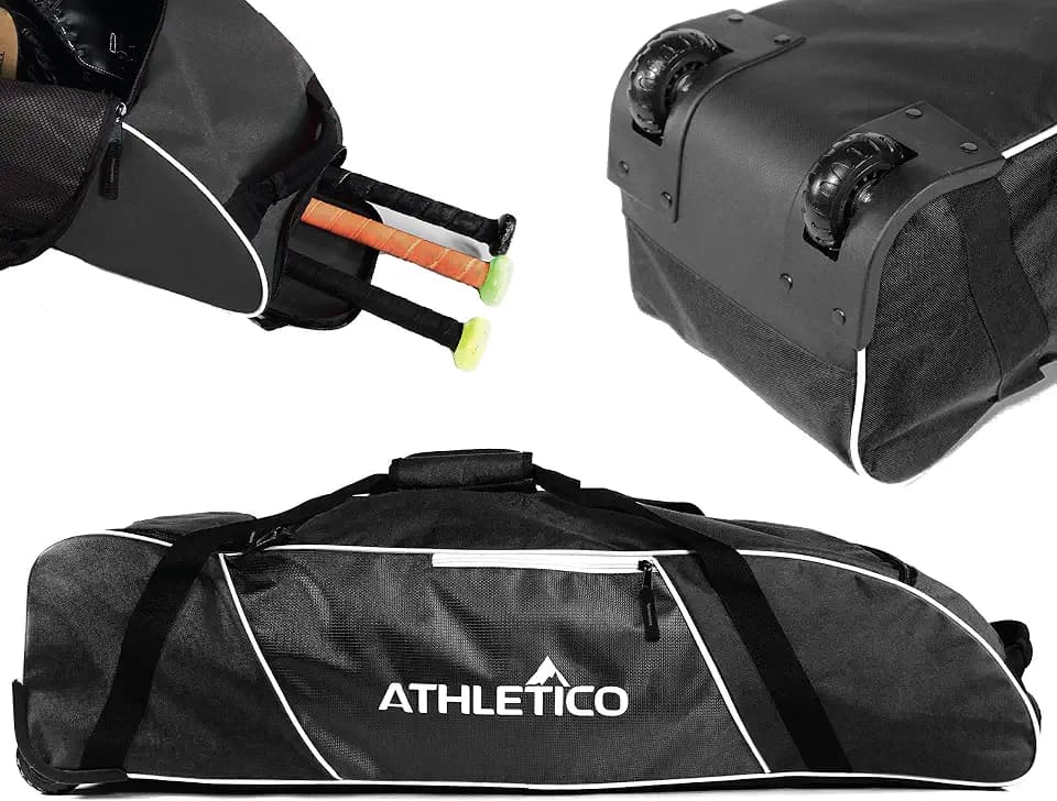 Athletico Rolling Baseball Bag - Wheeled Baseball Bat Bag for Baseball, TBall, Softball Equipment for Youth, Kids, and Adults