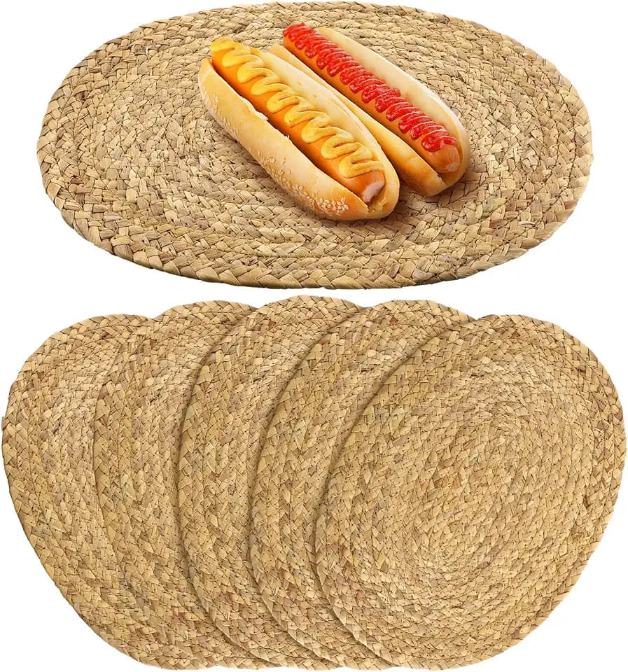 Bencailor 6 Pcs Jute Woven Placemats Natural Braided Placemats, Oval