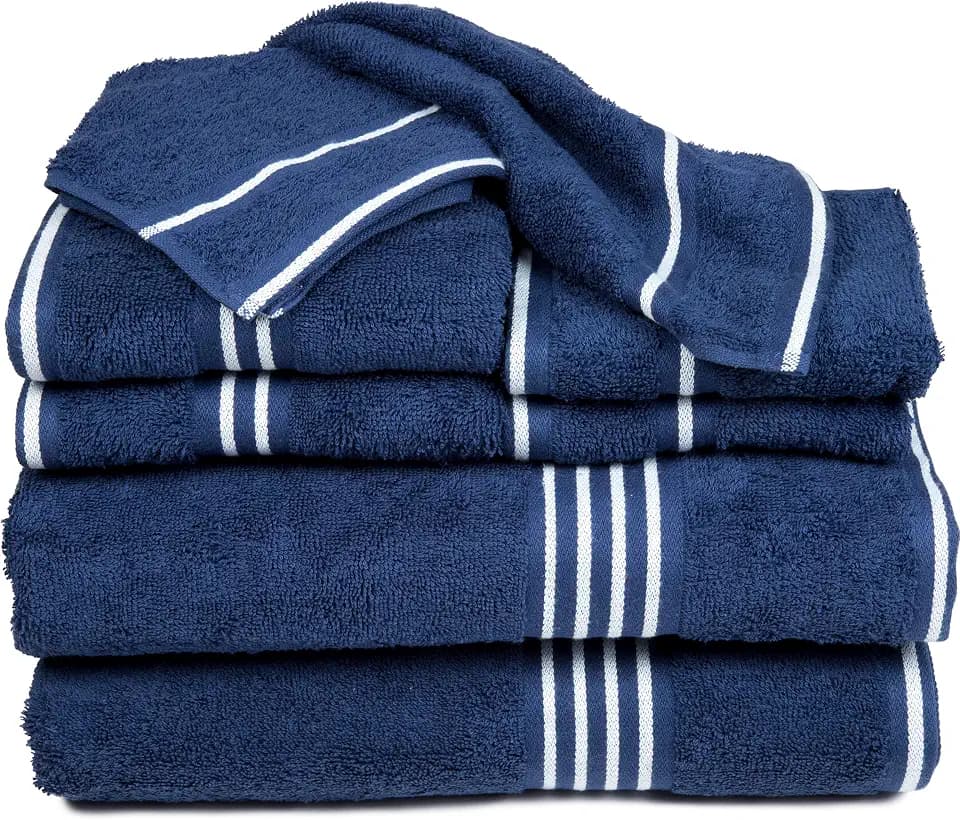Lavish Home Bathroom Towels Set, Bathroom Essentials, Navy, Set of 8