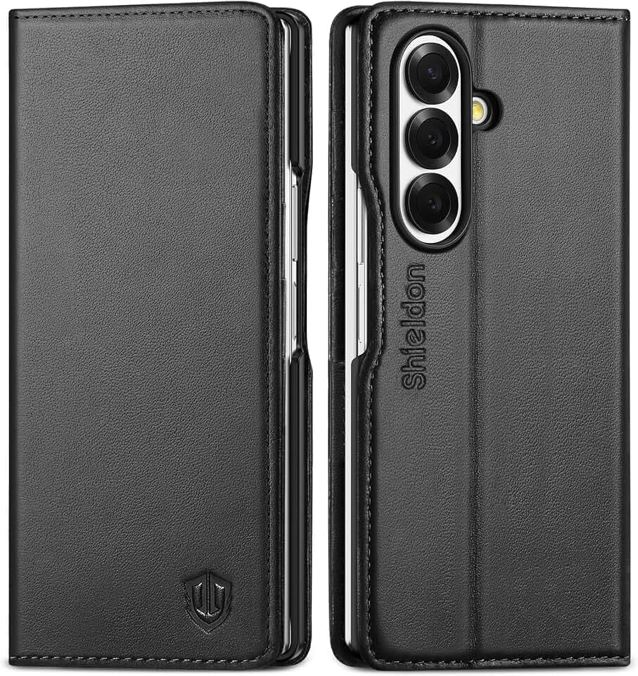 SHIELDON Lederhülle Kompatibel mit Galaxy Z Fold 7 (8,0") 2025, Schwarz