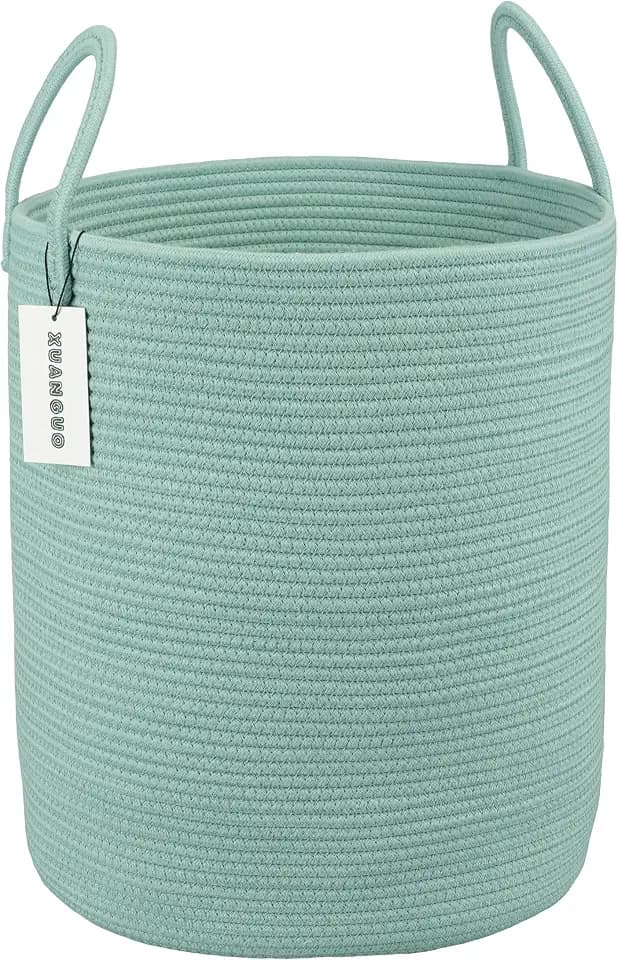 XUANGUO Cotton Rope Laundry Basket Hamper for Clothes Large Light Green