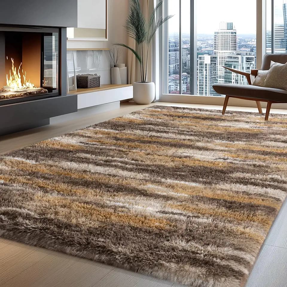 4x6 Abstract Brown Fluffy Rug for Bedroom Living Room Washable Non-Slip