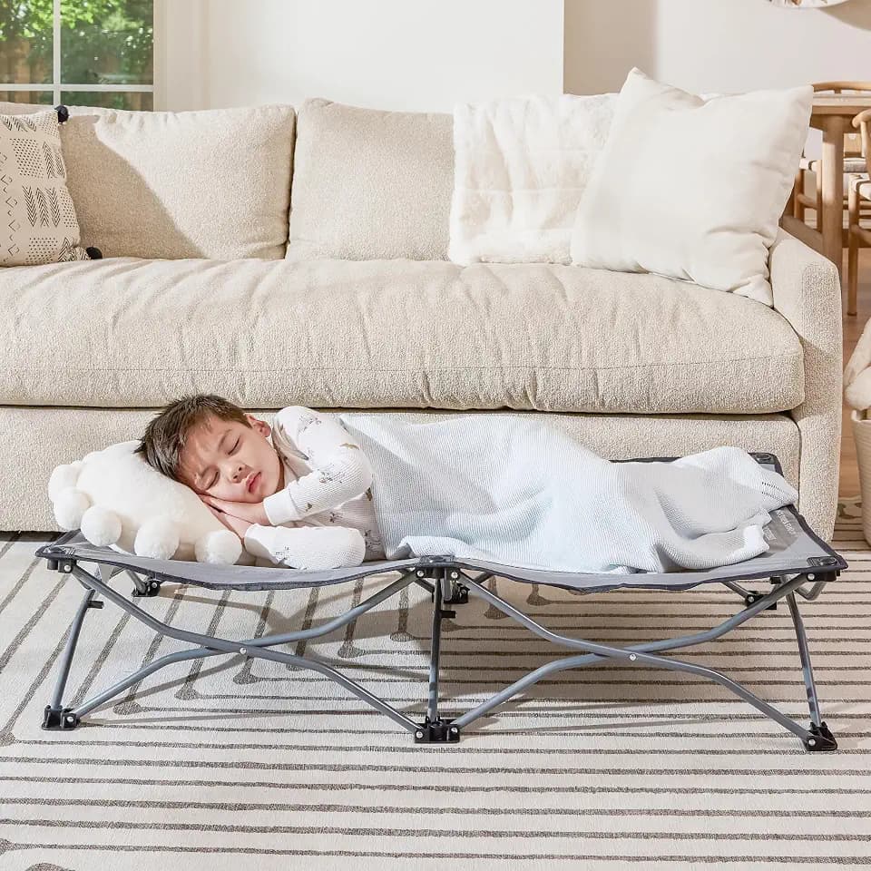 Regalo My Cot® Portable Toddler Bed, Foldable Kids Travel Bed & Camping Cot, Lightweight Sleeping Cot for Toddlers, Indoor/Outdoor, 46.5” x 24” x 9.5”, Gray