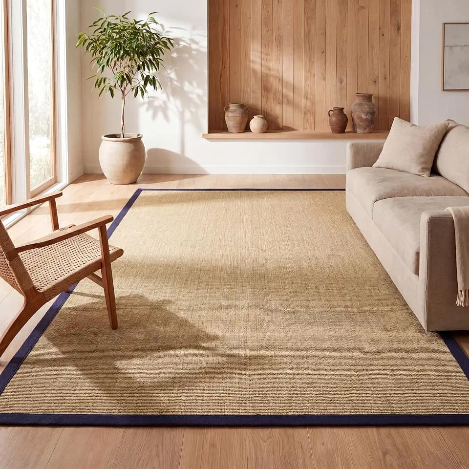 JONATHAN Y Border Jute Indoor Area Rug Natural/Navy 3X5 ft, Camden Farmhouse Cottage for Living Room, Bedroom, Kitchen, Office, Easy-Cleaning, High Traffic, Pet-Friendly, Non-Shedding KTN100C-3