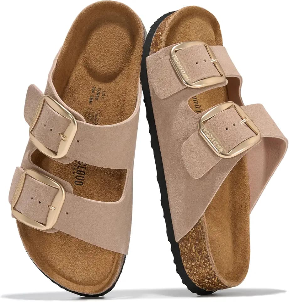 100% Genuine Leather Cork Footbed Sandals Women Slides Sandals for Women