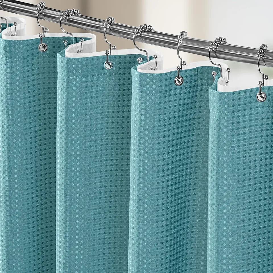 Vipfree 3 in 1 Shower Curtain Set, Waffle Shower Curtain and Liner Set with 12 Double Sided Shower Curtain Hooks, 258GSM Luxury Weighted Cloth Shower Curtains for Bathroom, 72 W x 72 H, Teal