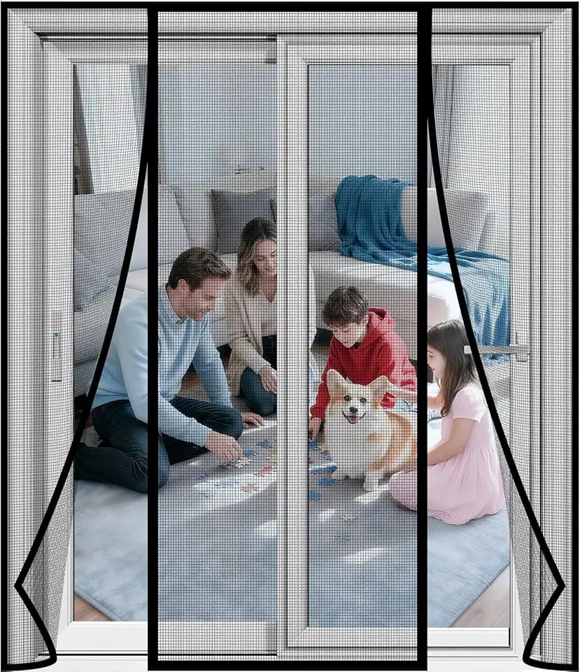 Digram Magnetic Screen Door Upgraded polyethylene Terephthalate Mesh,Double Door Screen Magnetic Closure for Sliding Door,Patio Door,Fit Door Size 72" X 80"