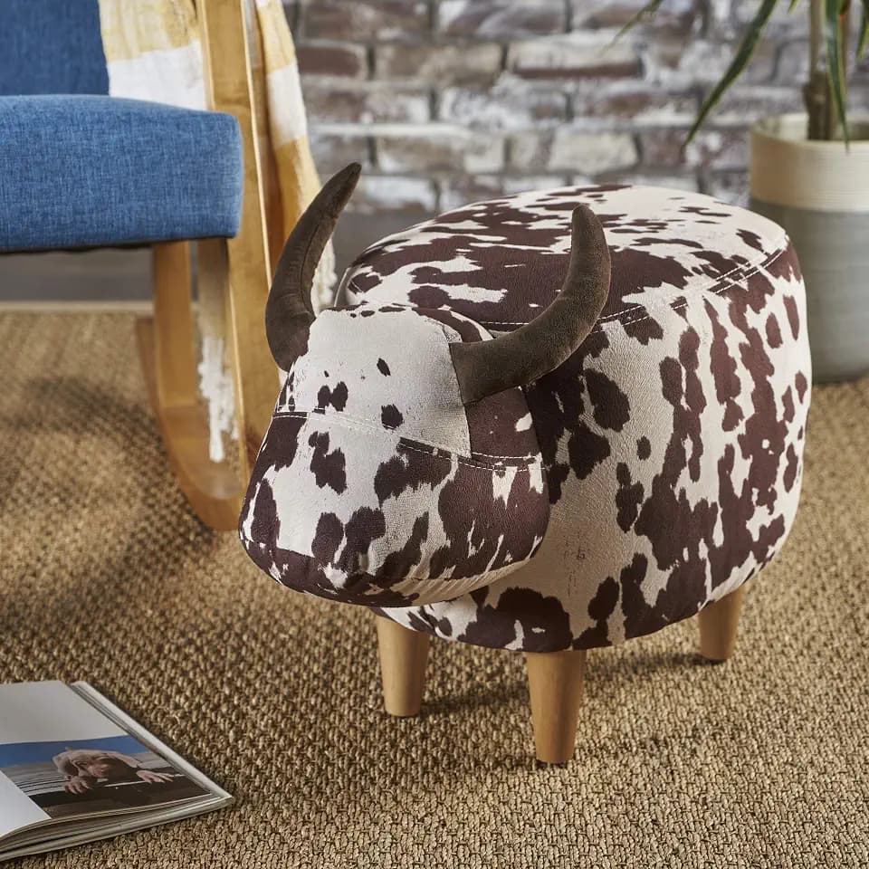 Christopher Knight Home Bessie Patterned Velvet Cow Ottoman, Brown Milk Cow / Natural