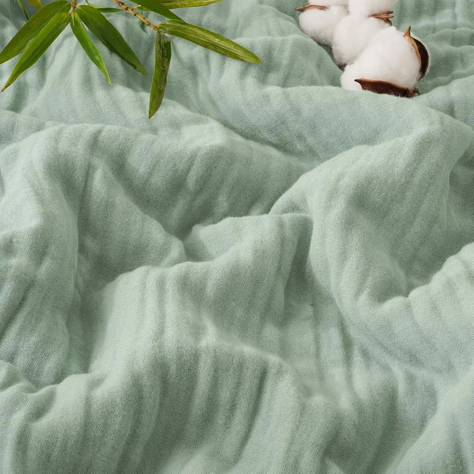 PHF Muslin Blanket Throw, 60% Organic Viscose from Bamboo & 40% Muslin Cotton Blanket, Soft Cooling Blanket for Hot Sleepers, 4-Layer Gauze Blankets for All Seasons, 50 x 60 Inches, Sage Green