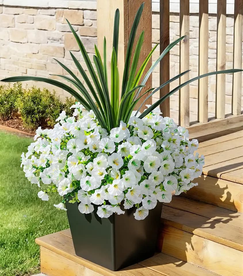 Ivydale Artificial Morning Glory Flowers for Outdoors, 13Pcs Fake Flowers with Orchid Leaves, Faux Floral Decoration for Patio, Front Door, UV Resistant & Silk Floral (NO Pot)