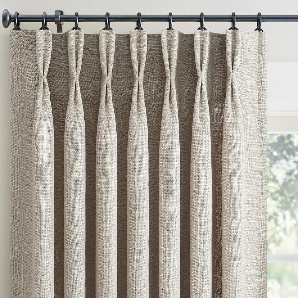 Greige Linen Sheer Curtains 92 Inches Long for Living Room 2 Panels Back Tab Pinch Pleated Drapes with Hooks Rings Viral Light Filtering Burlap Farmhouse Ceiling Custom Made Memory Trained Curtain