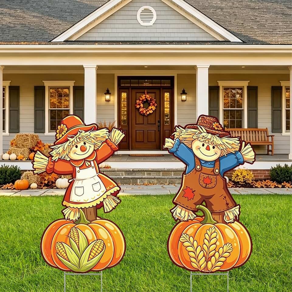 Fall Decorations Outdoor, 24" Scarecrow Pumpkin Fall Thankgiving Yard Signs