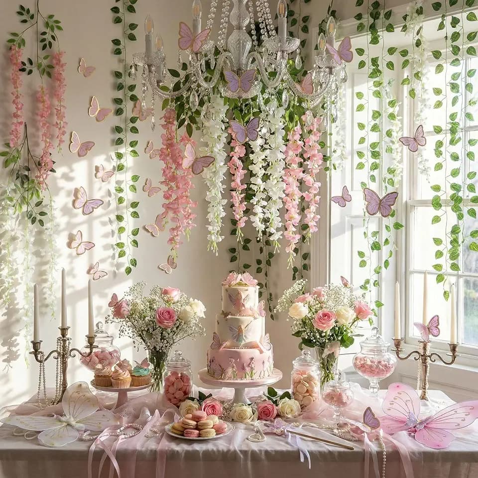 Canlierr 58 Pcs Fairy Garland Wisteria Decoration,Pink, White