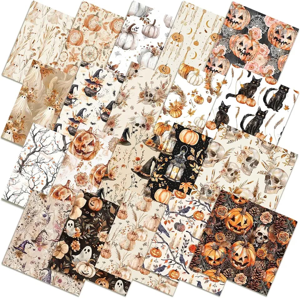 Ganeen 60 Pcs 10 x 10 Inch Boho Halloween Fall Quilting Fabric Squares