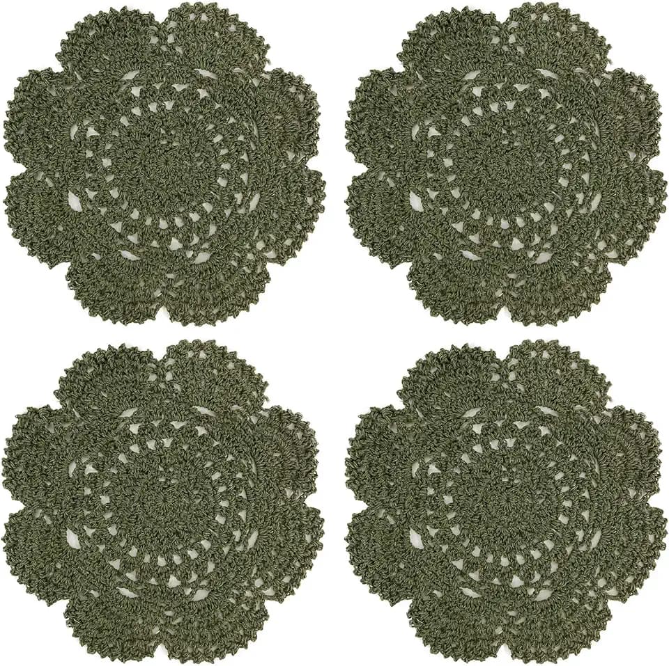 Phantomon 8 Inch Doilies Crochet Round Lace Doily Handmade Placemats 100% Cotton Crocheted Coasters, Pack of 4 (Green)