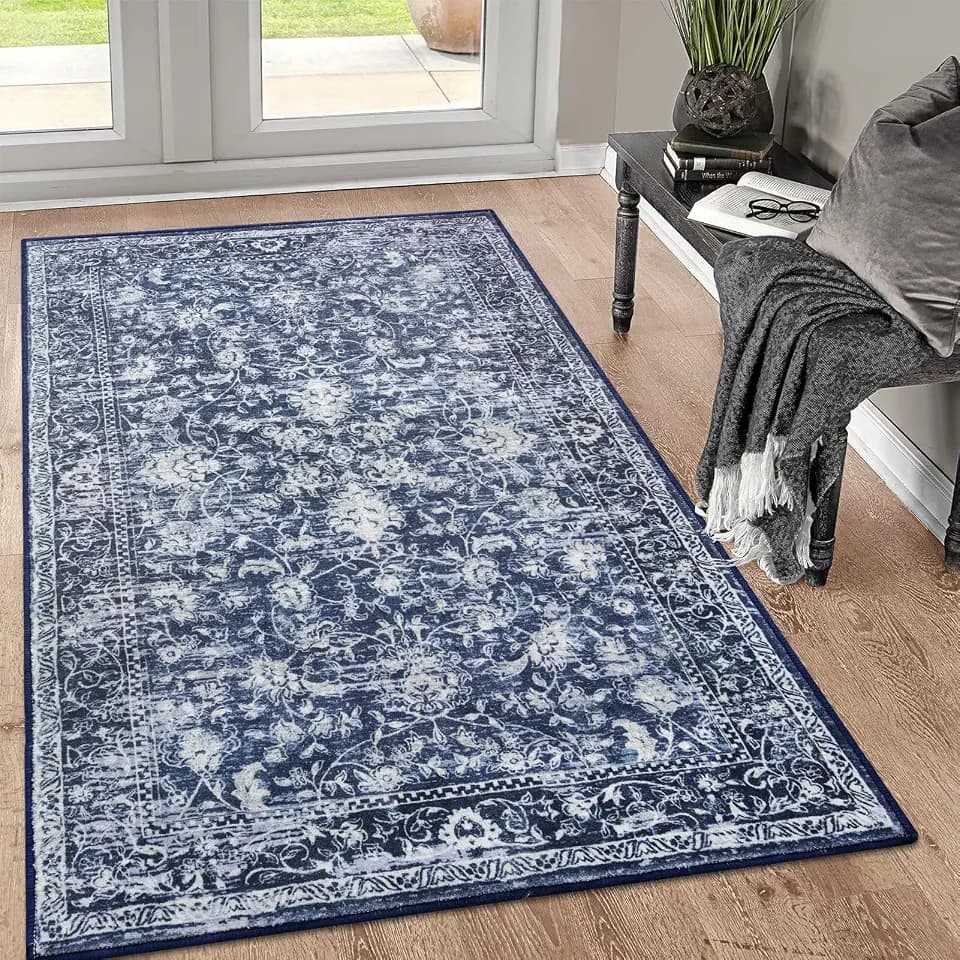 KILOCOCO Area Rug 3x5 Washable Entryway Rug Non Slip Blue Kitchen Rugs