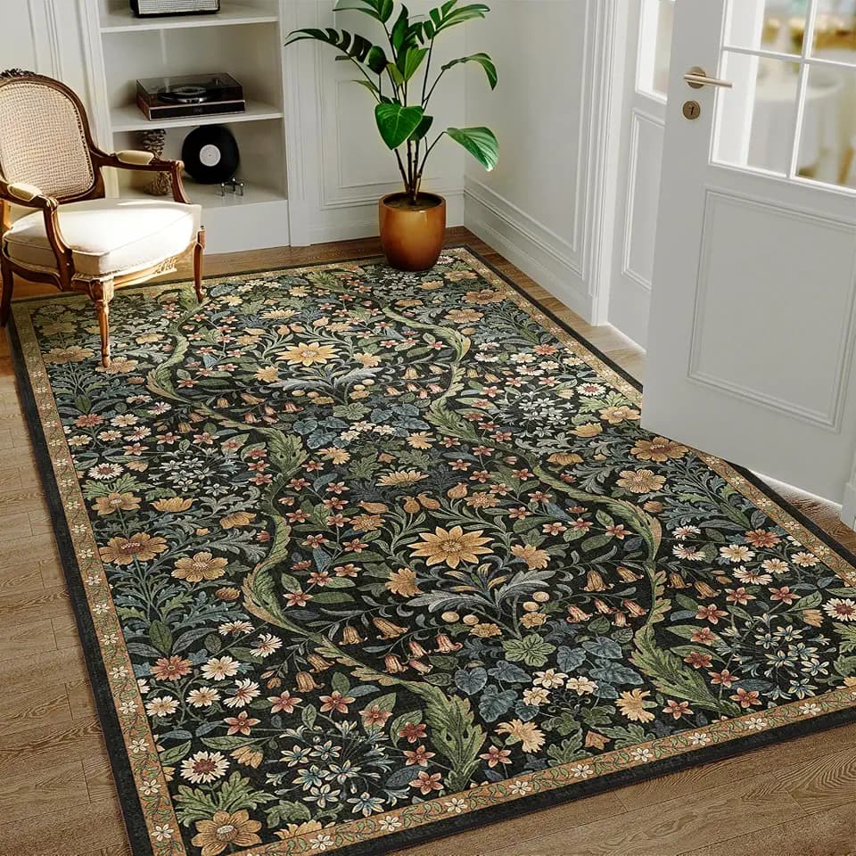 3x5 Floral Area Rug Soft Low Pile Boho Carpet for Living Room