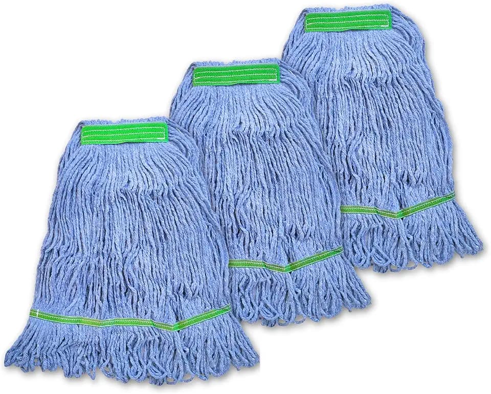 Super Clean Planet Heavy Duty Mop Head Refill (3-Pack) – Industrial Blue Cotton, Looped-End Wet Mop Heads for General, Commercial, Janitorial & Floor Cleaning
