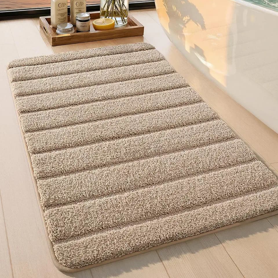Color&Geometry Beige Bathroom Rugs 36x24, Ultra Soft Absorbent Microfiber Bath Rugs, Washable Plush Striped Bathroom mat, Non-Slip Bath Mats for Bathroom, Bathtub, Shower, Laundry, Beige