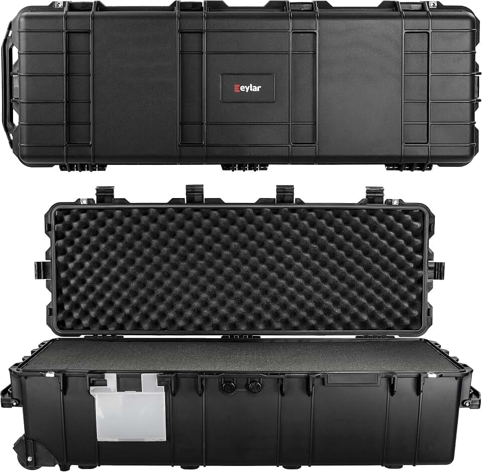 Eylar XL 44 Inch Deep Heavy Transport Roller Rifle Hard Case with Foam, Waterproof & Crushproof, Three Rifle Capacity, Auto-Pressure Valve with Lockable Fittings TSA Standards