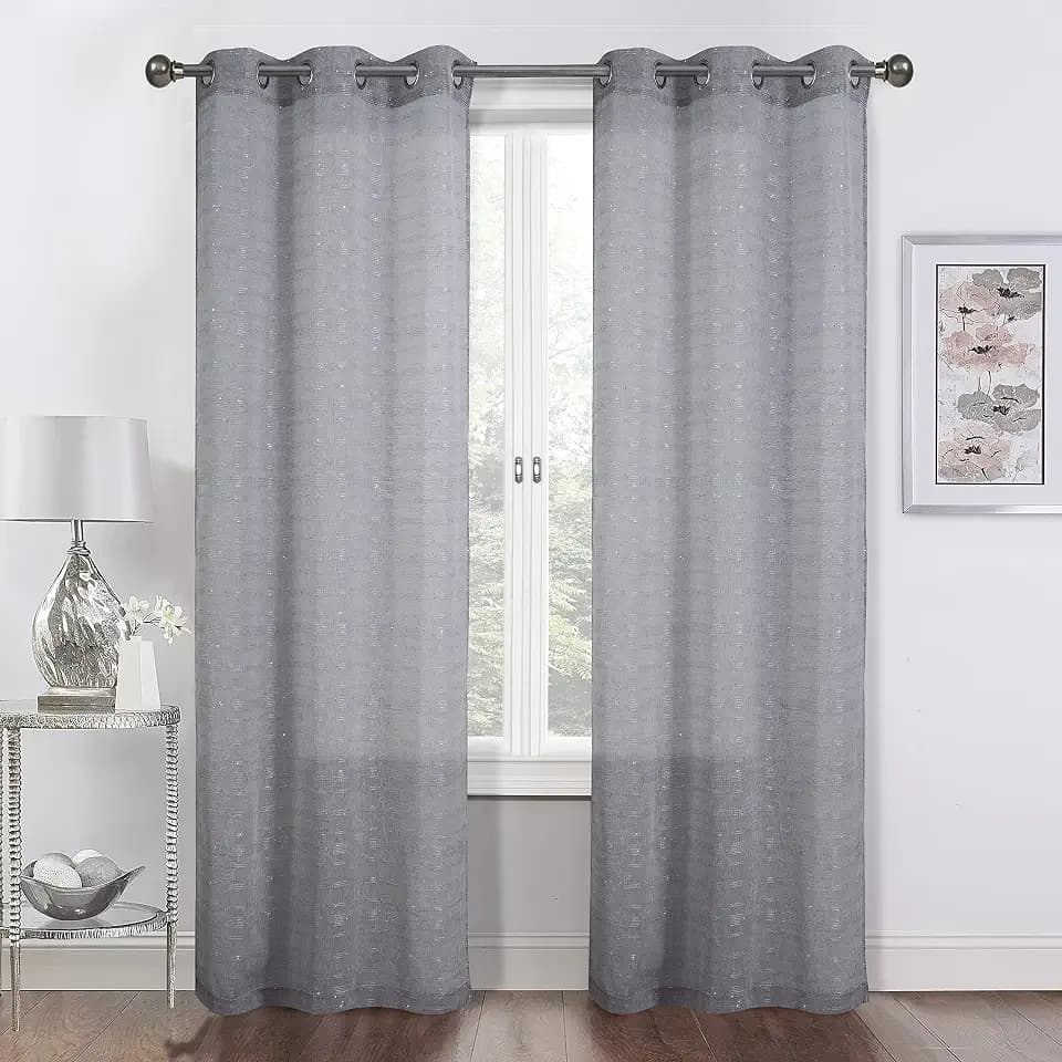 Dainty Home Shimmer Lurex Striped Embellished Textured Lurex 74" x 84" Grommet Panel Pair in Gray