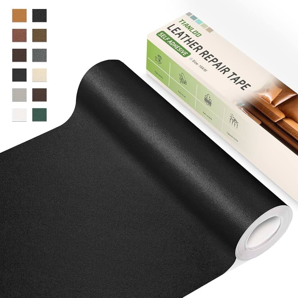TIANLDD Leather Repair Tape,16 x 237 Inches Self Adhesive Leather Repair Patch,Leather Repair Kit for Furniture,Couches,Car Seats,Cabinets,Handbags(Black-Fine Lines)