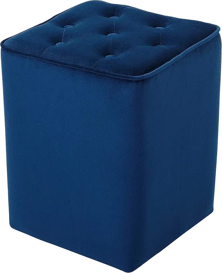 BIRDROCK HOME Square Tufted Velvet Ottoman Foot Rest - 14x17.5” Small Foot Stool with Padding - Upholstered Padded Footrest - Modern Ottomans for Living Room Furniture or Bedroom Footstool (Navy)