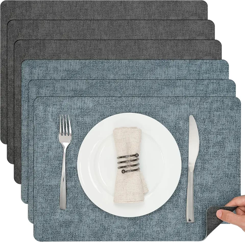Myir JUN Faux Leather Placemats Set of 6, Reversible Dual-Color Place Mats
